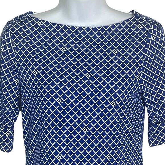 Lauren Ralph Lauren Lot of 2 Tops S/P Boat Neck Stretch Red Floral Blue Geo - Picture 6 of 12